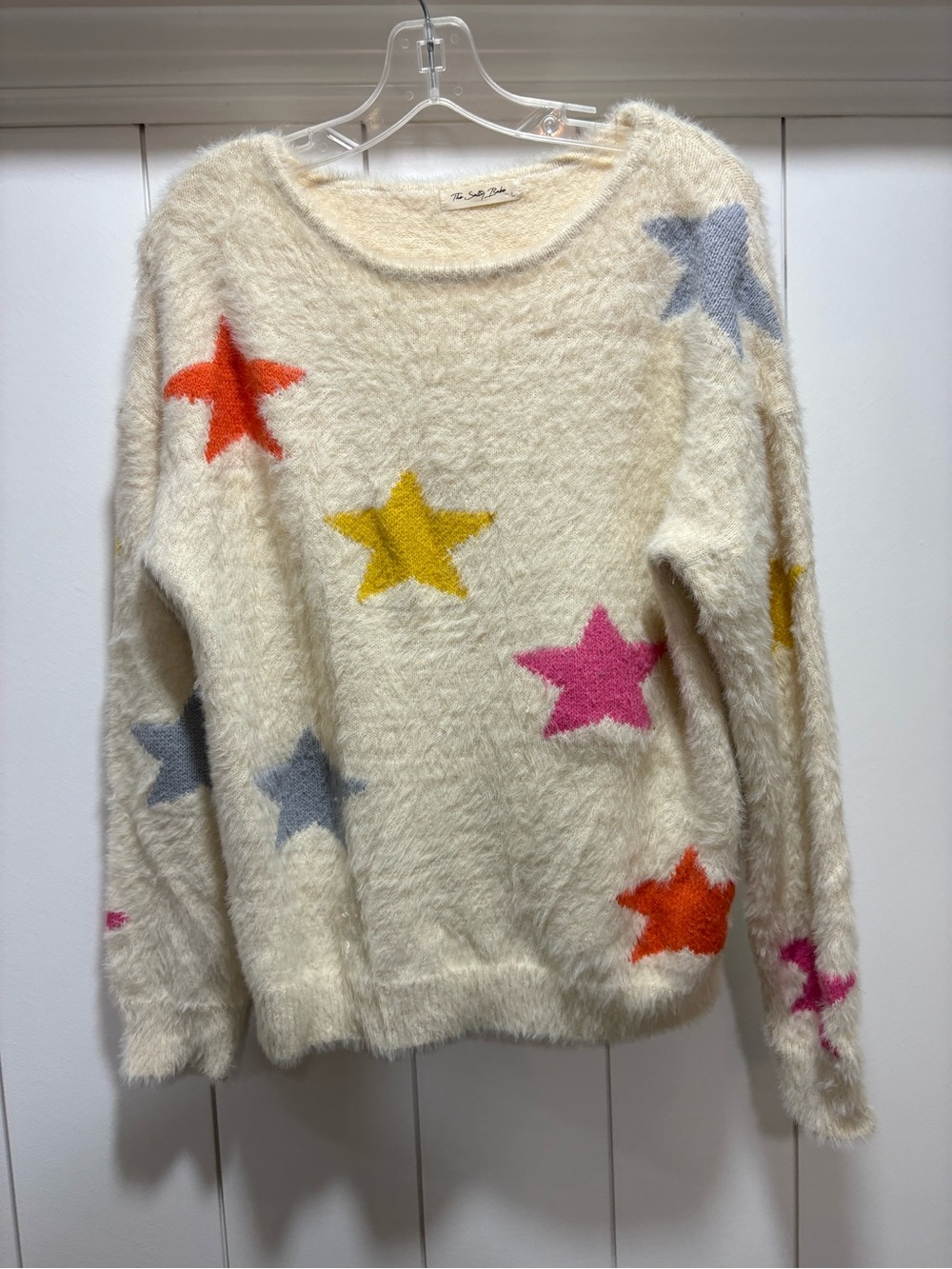 The Salty Babe Fuzzy Stars Knit Sweater Coastal Beachy Size Large cozy